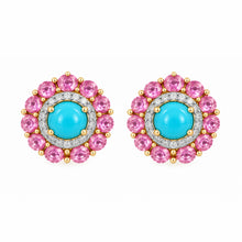 14K GOLD DIAMOND AND PINK SAPPHIRE AND TURQUOISE LYDIA EARRINGS