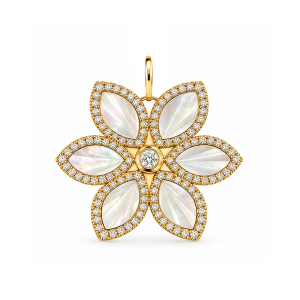 14K GOLD DIAMOND MOTHER OF PEARL FLOWER CHARM