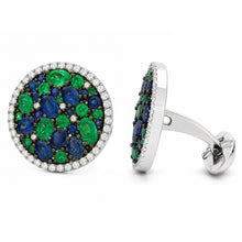 14K GOLD DIAMOND SAPPHIRE AND EMERALD BRETT CUFFLINKS