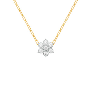 14K GOLD DIAMOND MEDIUM HANNAH FLOWER PAPERCLIP NECKLACE