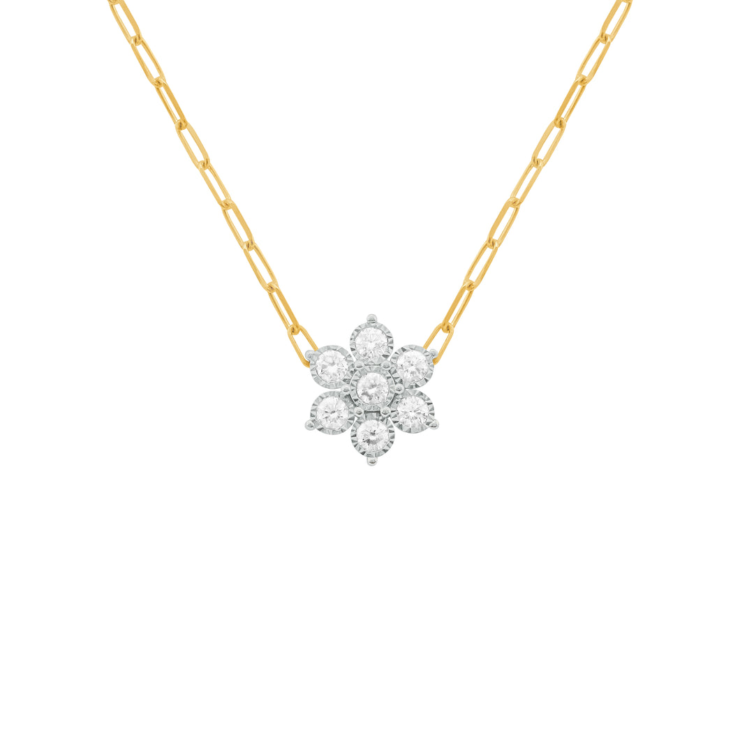 14K GOLD DIAMOND MEDIUM HANNAH FLOWER PAPERCLIP NECKLACE