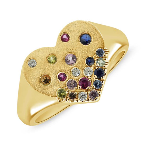 14K GOLD DIAMOND MULTICOLOR HEART CONFETTI RING