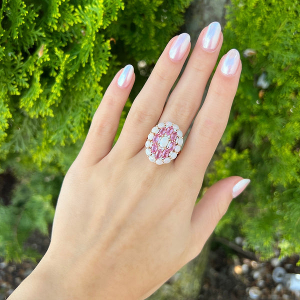 14K GOLD DIAMOND PINK SAPPHIRE AND OPAL CAROL RING