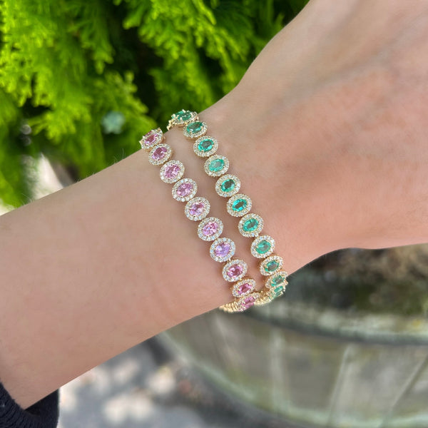 14K GOLD DIAMOND EMERALD LILLY TENNIS BRACELET