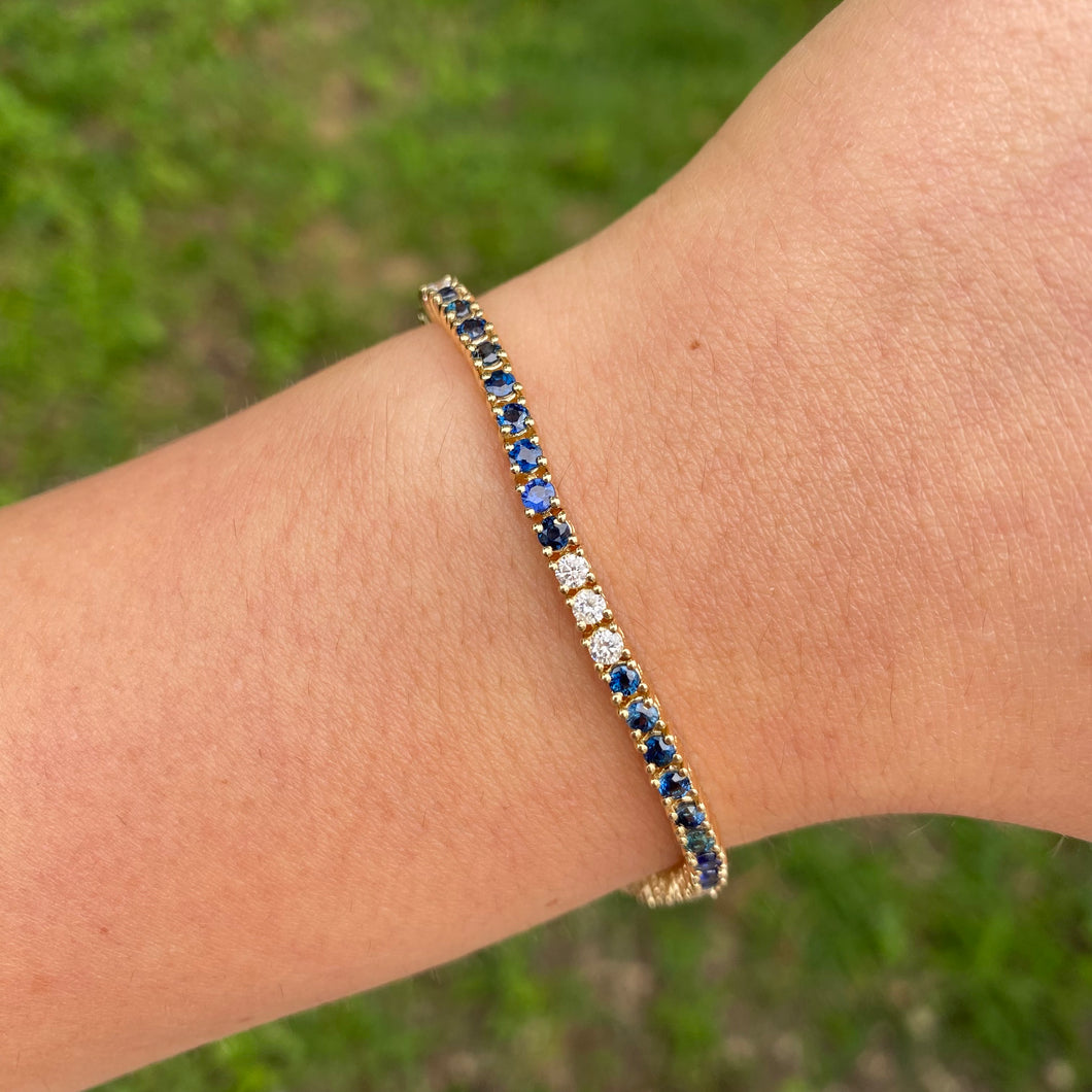 14K GOLD DIAMOND AND BLUE SAPPHIRE KELLY TENNIS BRACELET