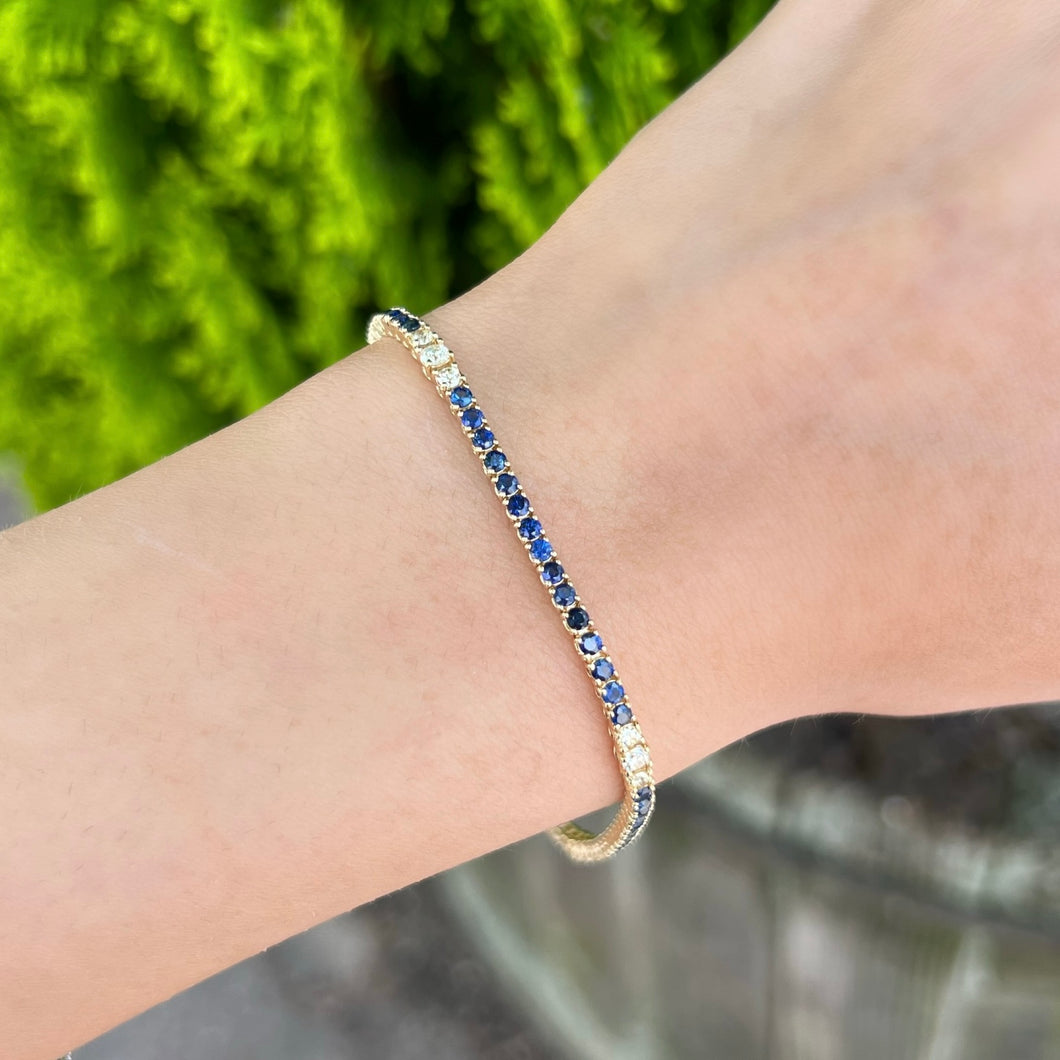 14K GOLD DIAMOND AND BLUE SAPPHIRE MELANIE TENNIS BRACELET