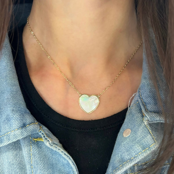 14K GOLD MOTHER OF PEARL ISABELLA HEART NECKLACE