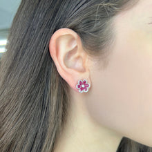 14K GOLD DIAMOND RUBY SMALL CARRIE FLOWER STUDS