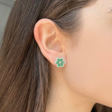 14K GOLD DIAMOND EMERALD SMALL CARRIE FLOWER STUDS