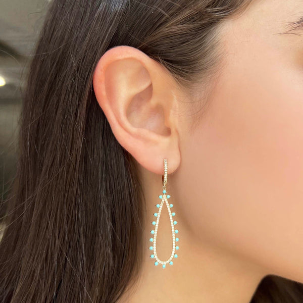 14K GOLD DIAMOND TURQUOISE MAGGIE EARRINGS