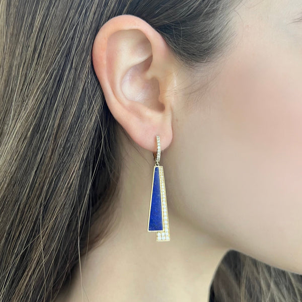 14K GOLD DIAMOND LAPIS SENNA EARRINGS