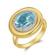 14K GOLD DIAMOND BLUE TOPAZ IRIS RING
