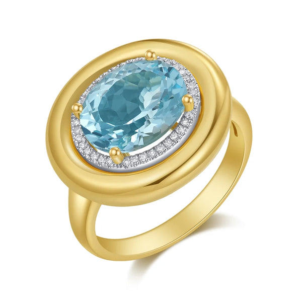 14K GOLD DIAMOND BLUE TOPAZ IRIS RING