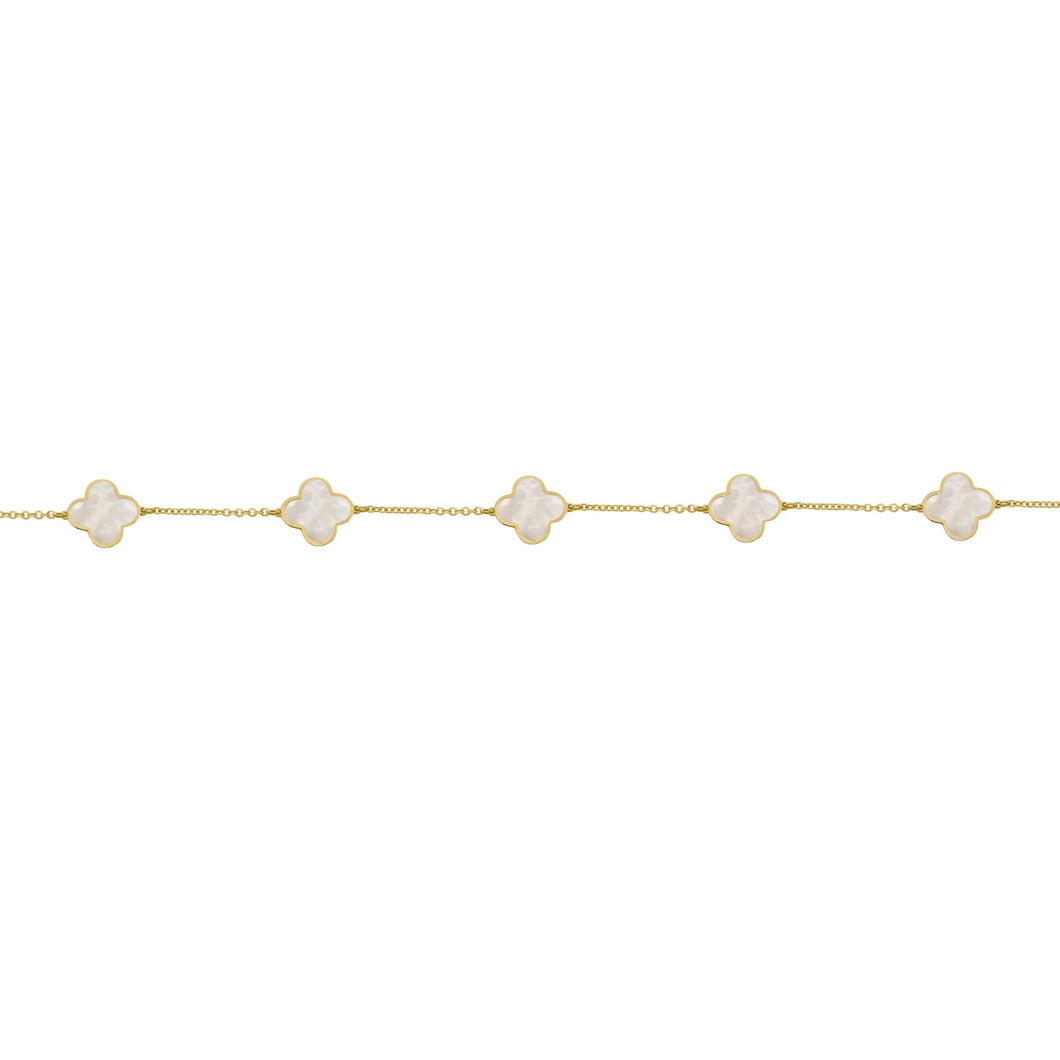 14K GOLD MOTHER OF PEARL LARGE MEGAN CLOVER BRACELET