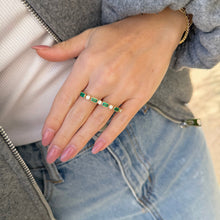 14K GOLD DIAMOND AND EMERALD STEPH DOUBLE FINGER RING
