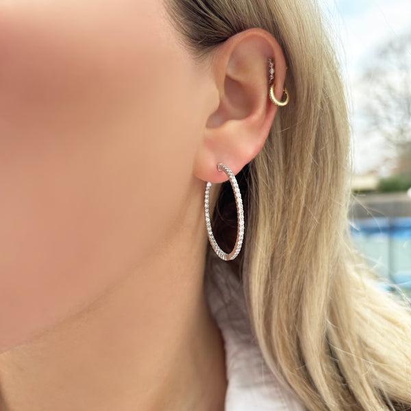 14K GOLD 2.10 CT DIAMOND CLASSIC HOOPS