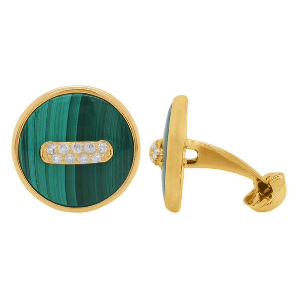 14K GOLD DIAMOND MALACHITE KENNY CUFFLINKS