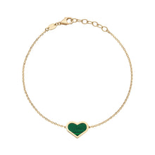 14K GOLD MALACHITE MEG HEART BRACELET