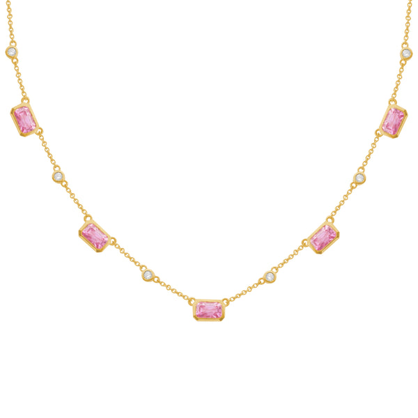 14K GOLD DIAMOND PINK SAPPHIRE LUCY NECKLACE