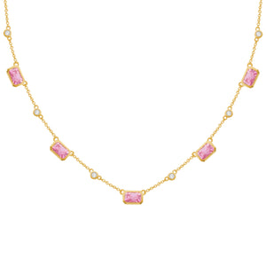 14K GOLD DIAMOND PINK SAPPHIRE LUCY NECKLACE