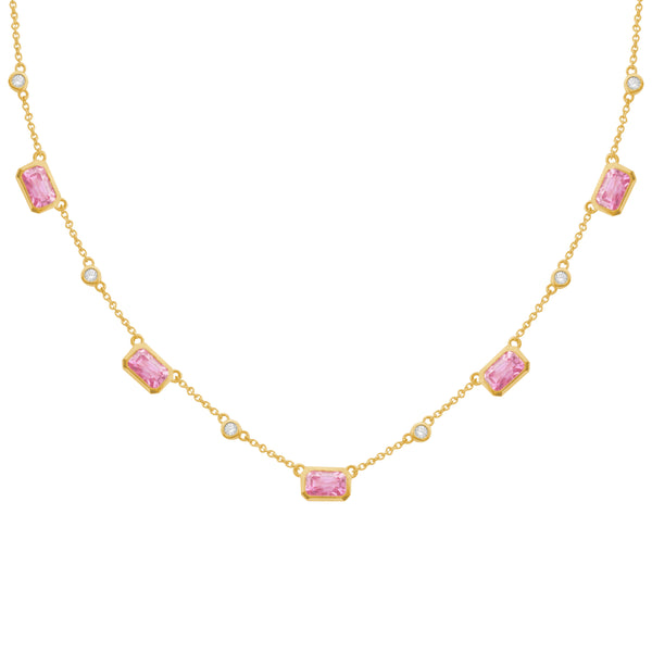 14K GOLD DIAMOND PINK SAPPHIRE LUCY NECKLACE