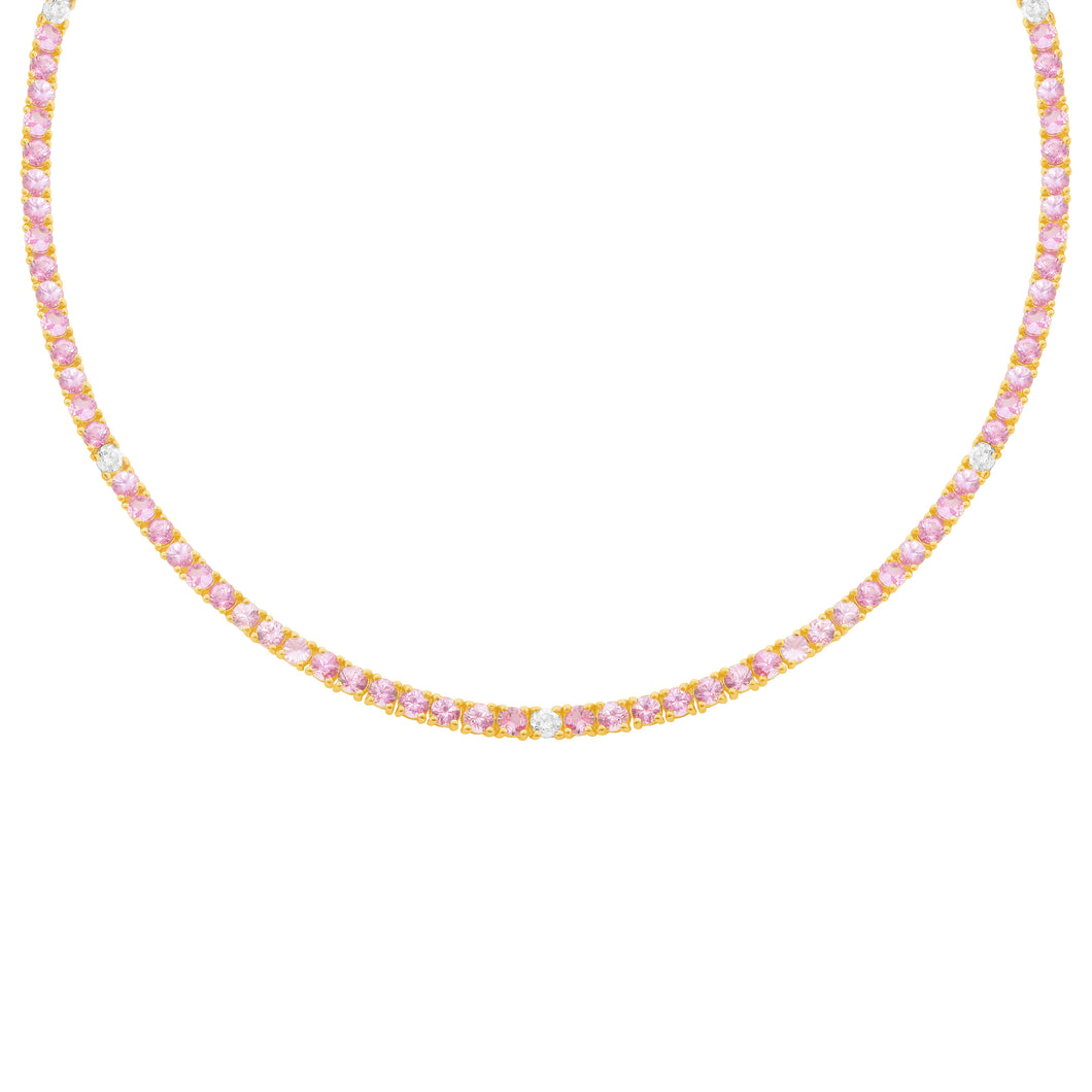 14K GOLD DIAMOND PINK SAPPHIRE HILARY TENNIS NECKLACE