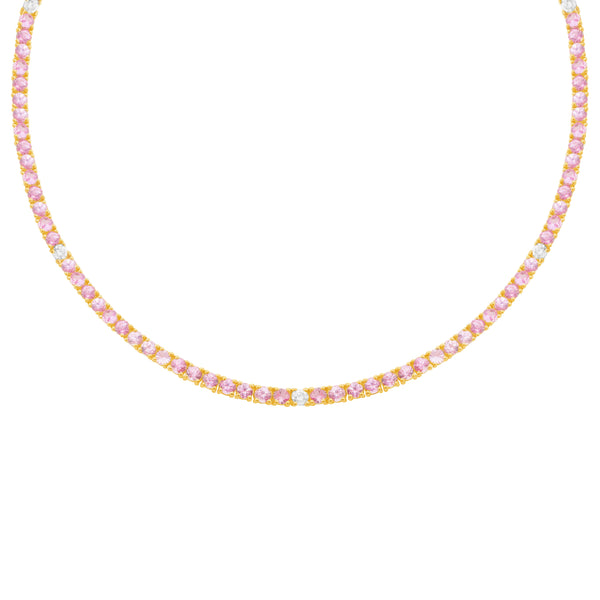14K GOLD DIAMOND PINK SAPPHIRE HILARY TENNIS NECKLACE