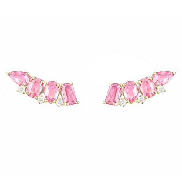 14K GOLD DIAMOND PINK SAPPHIRE CARMIT STUDS