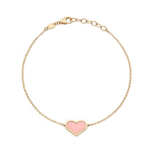 14K GOLD PINK MOTHER OF PEARL MEG HEART BRACELET