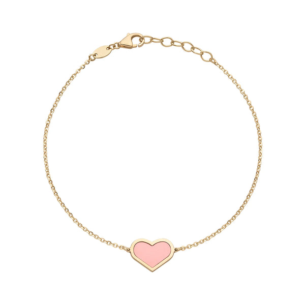 14K GOLD PINK MOTHER OF PEARL MEG HEART BRACELET
