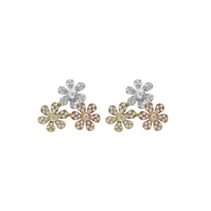 14K TRI-COLOR GOLD DIAMOND CARMEN FLOWER STUDS