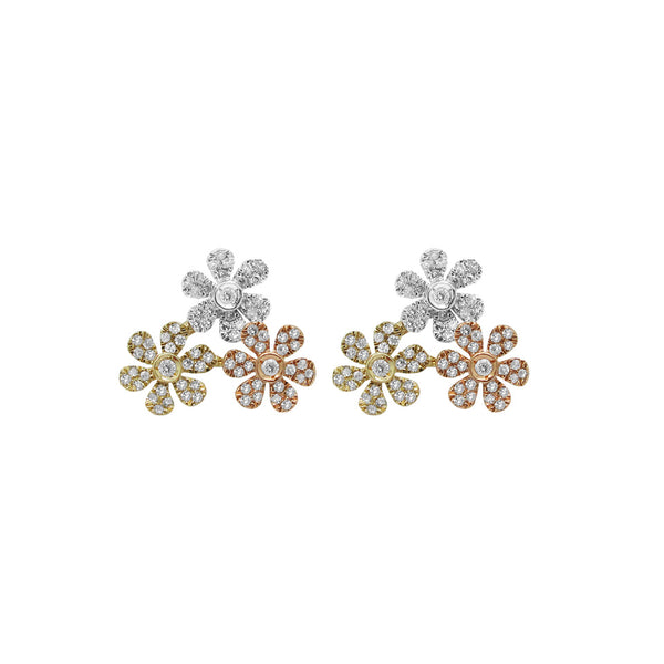 14K TRI-COLOR GOLD DIAMOND CARMEN FLOWER STUDS