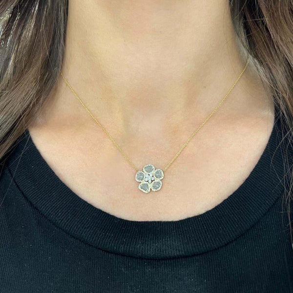 14K GOLD DIAMOND SLICE FLOWER NECKLACE