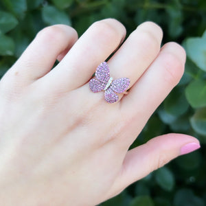 14K GOLD DIAMOND PINK SAPPHIRE FIONA BUTTERFLY RING