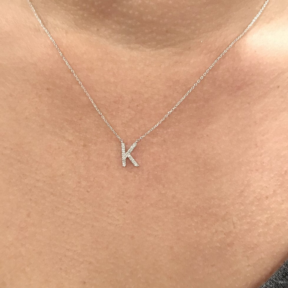 Initial diamond necklace silver Clearance