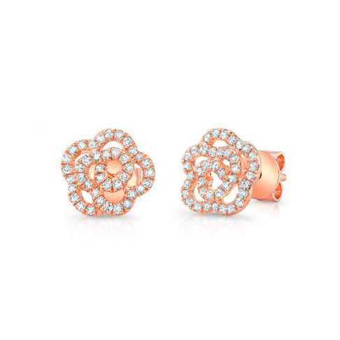 14K GOLD DIAMOND SMALL CAMELLIA FLOWER STUDS