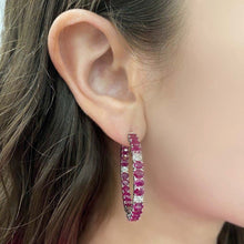 18K GOLD DIAMOND AND RUBY 1.5" GWEN HOOPS