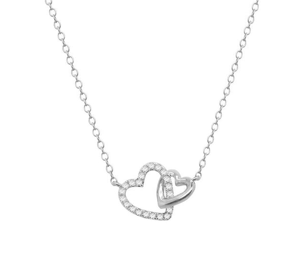 14K GOLD DIAMOND DOUBLE HEART NECKLACE (ALL COLORS)
