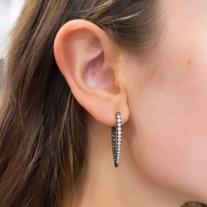 14K BLACK GOLD DIAMOND AND BLACK DIAMOND LAURIE TRIANGLE HOOPS