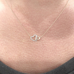 14K GOLD DIAMOND DOUBLE HEART NECKLACE (ALL COLORS)
