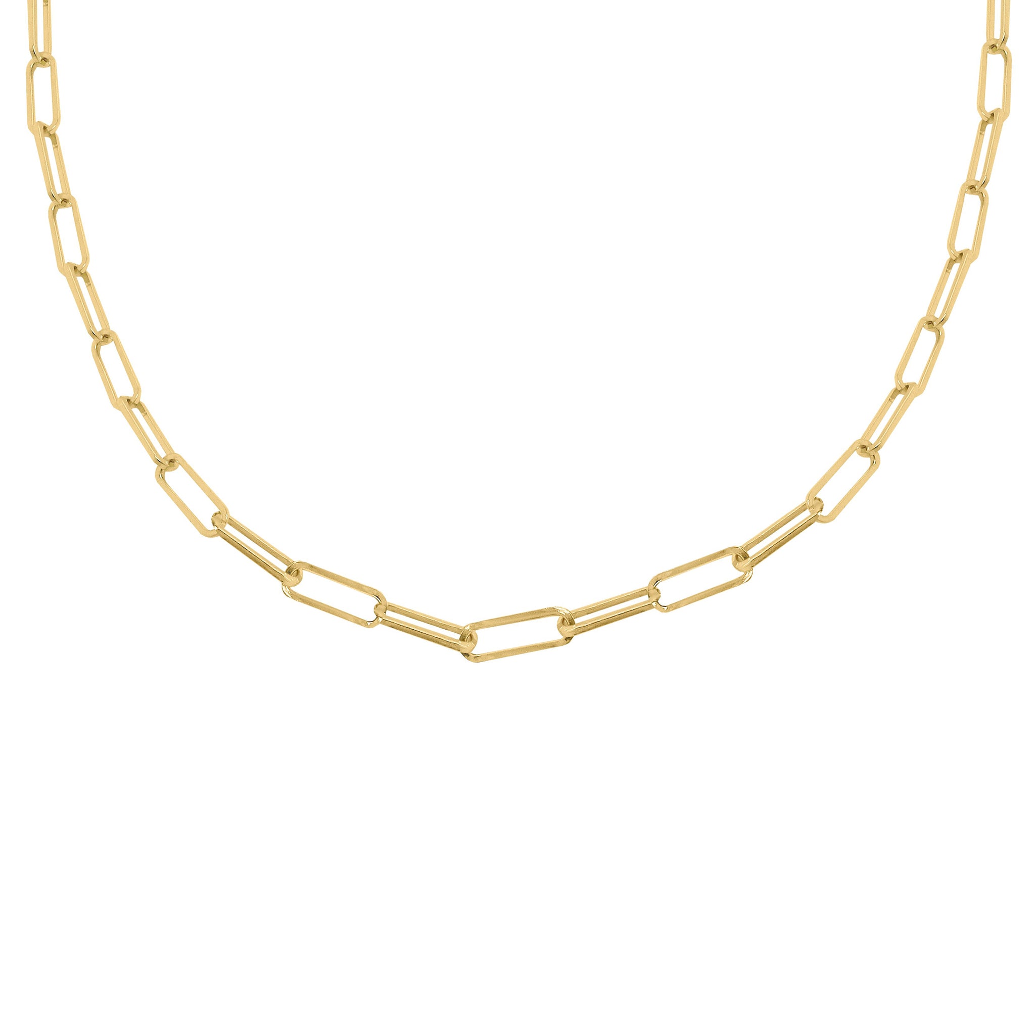 Paperclip Chain Necklace In 14K Solid Yellow Gold, 16