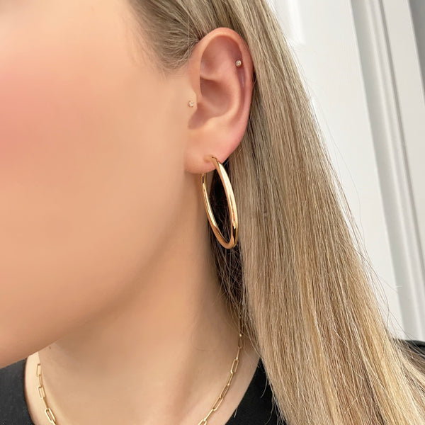 14K GOLD 3MM 1.5" HOOPS