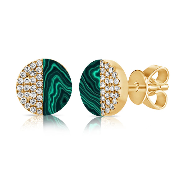 14K GOLD DIAMOND MALACHITE PERRY STUDS