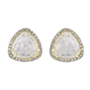 14K GOLD DIAMOND MOONSTONE STUDS