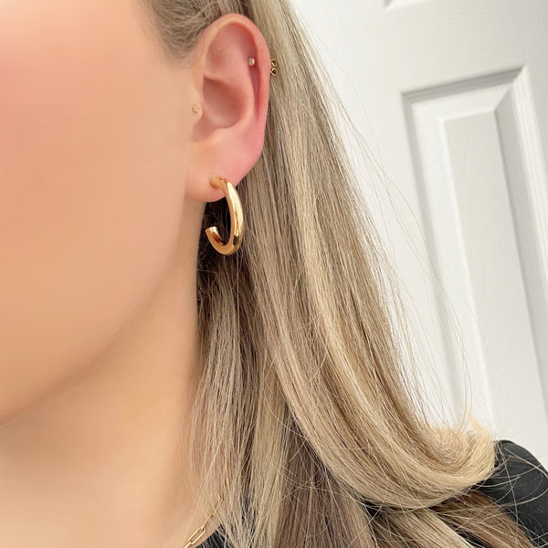 14K GOLD 4MM .75" HOOPS