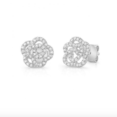 14K GOLD DIAMOND SMALL CAMELLIA FLOWER STUDS