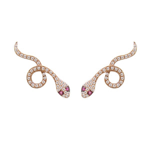 Diamond and Pink Sapphire Snake Crawlers in 14k Rose Gold