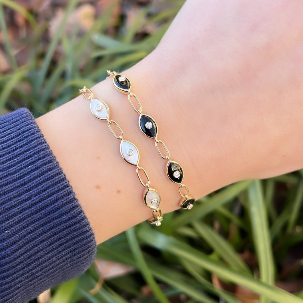 14K GOLD DIAMOND BLACK AGATE JESSICA EYE BRACELET