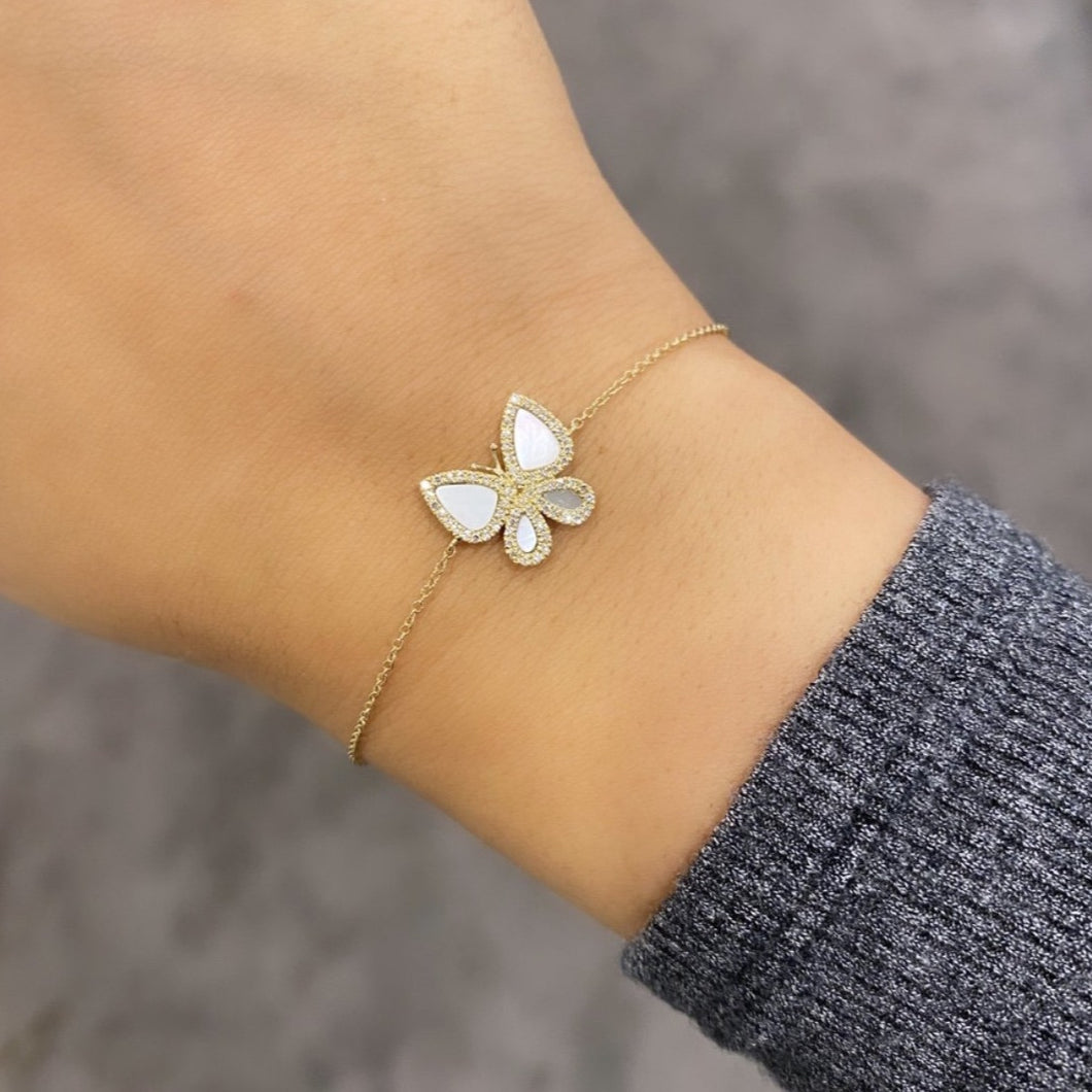 14K GOLD DIAMOND AND MOTHER OF PEARL HEIDI BUTTERFLY BRACELET