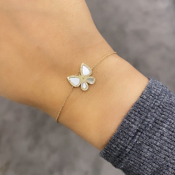 14K GOLD DIAMOND AND MOTHER OF PEARL HEIDI BUTTERFLY BRACELET